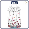 Bardot neckline dress (LILI) - BUTTERFLIES (pat. 1 pink) / white - sewing set - 134-140