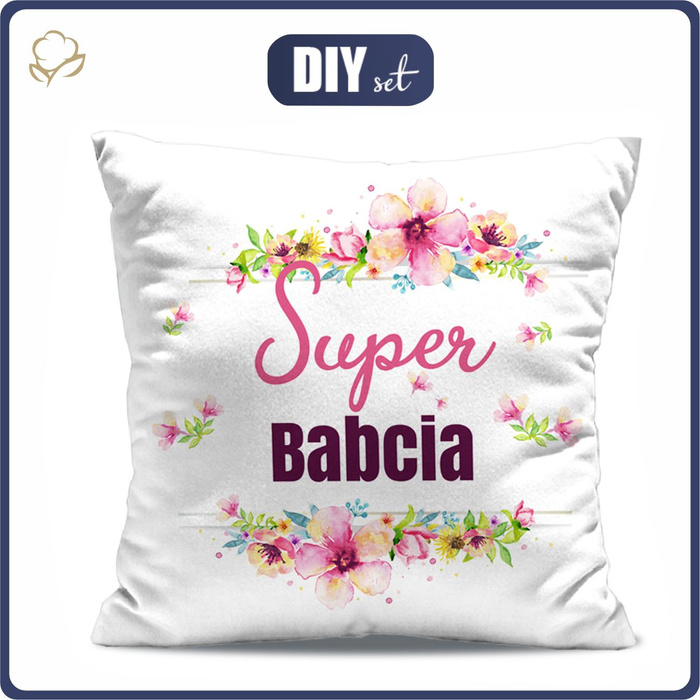 PODUSZKA 45X45 - SUPER BABCIA - welur tapicerski - panel przód + tył