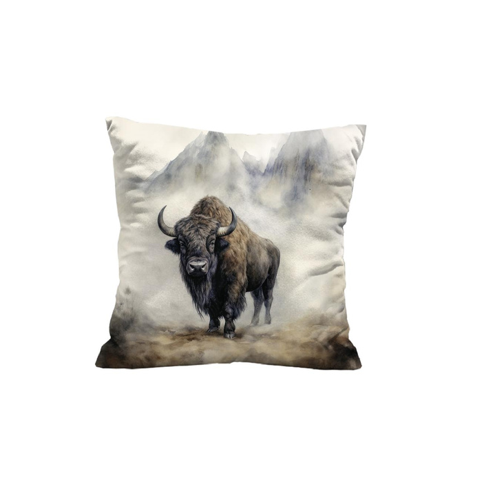 PILLOW 45X45 - WATERCOLOR BISON - front + back