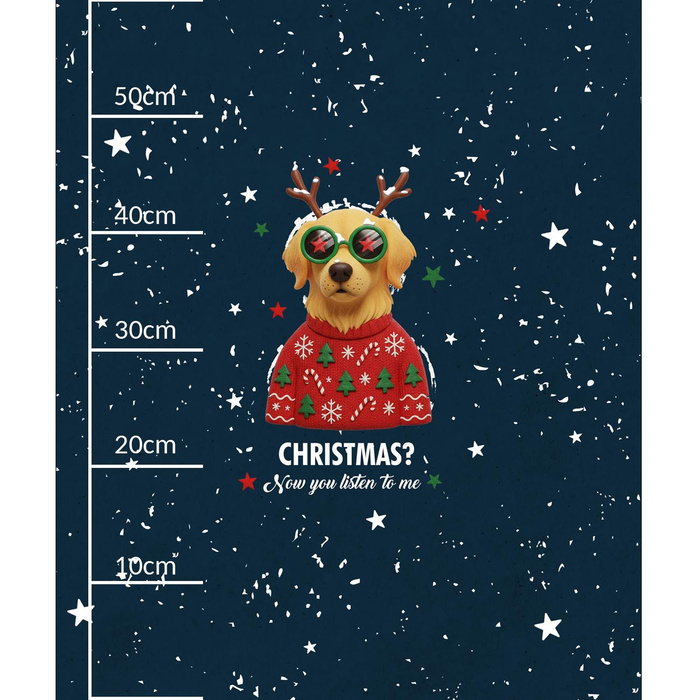 CHRISTMAS DOG PAT. 5 -  PANEL (60cm x 50cm) looped knit fabric with elastane ITY