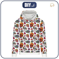 CLASSIC WOMEN’S HOODIE (POLA) - SKULLS pat. 3 / white (DIA DE LOS MUERTOS) - looped knit fabric