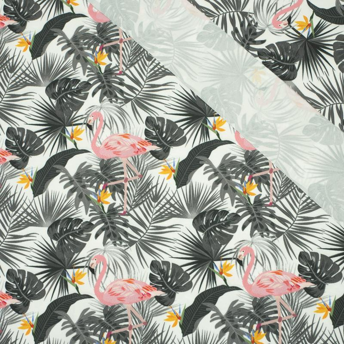 FLAMINGOS MIT BLÄTTER 2.0 - schnelltrocknende Webware