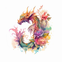 WATERCOLOR DRAGON VZ. 2 - panel (75cm x 80cm) SINGLE JERSEY