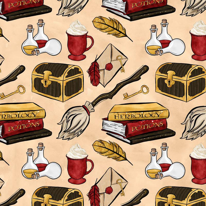 MAGIC MIX PAT. 3 (MAGIC SCHOOL) / beige - Cotton woven fabric