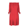 DRESS "CARMEN" - WHITE DOTSIES / red - crepe XL