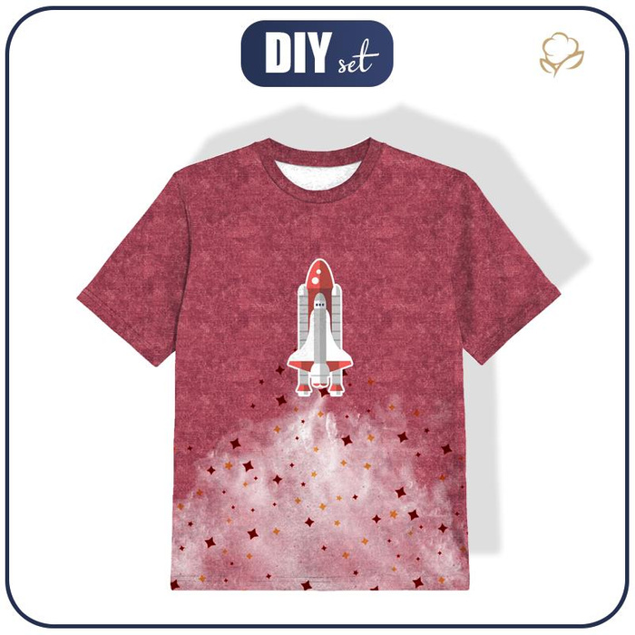 KID’S T-SHIRT - SPACESHIP (SPACE EXPEDITION) / ACID WASH MAROON - single jersey (116/122)