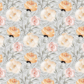 FLOWERS AND LEAVES pat. 7 / grey - Waterproof woven fabric