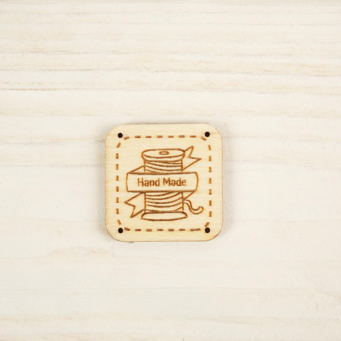 Wooden label - HAND MADE / spool of thread - 1 pc