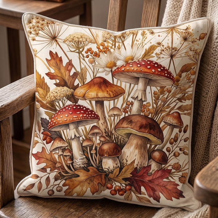 PILLOW 45X45 - FOREST MUSHROOMS - front + back