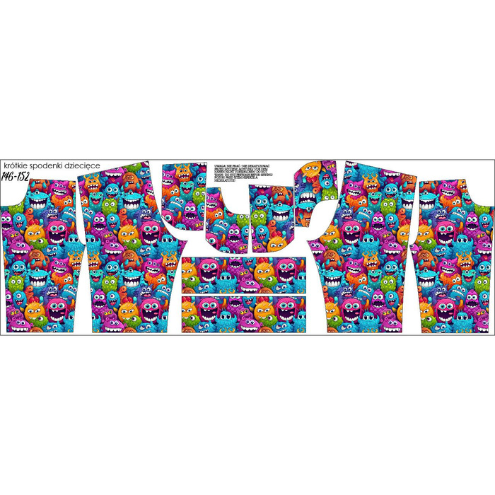 KID`S SHORTS (RIO) - CRAZY MONSTERS PAT. 3 - looped knit fabric (98/104)