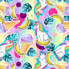 UNICORNS AND ICE CREAM / rainbow - Cotton woven fabric