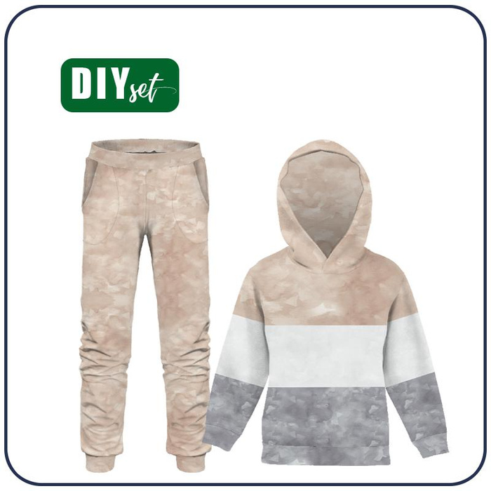 Children's tracksuit (OSLO) - CAMOUFLAGE pat. 2 / STRIPES - looped knit fabric (146/152)