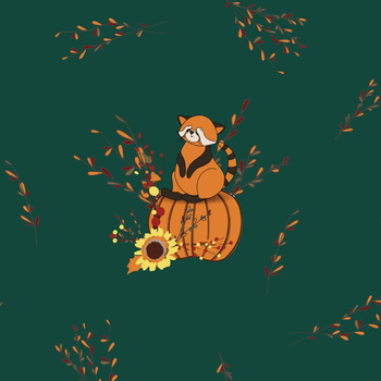 PANDA ČERVENÁ NA DÝNĚ / Lahvově zelená (PODZIM ČERVENÉ PANDY) - panel (60cm x 50cm)