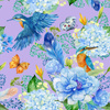KINGFISHERS AND LILACS (KINGFISHERS IN THE MEADOW) / lilac - Cotton woven fabric