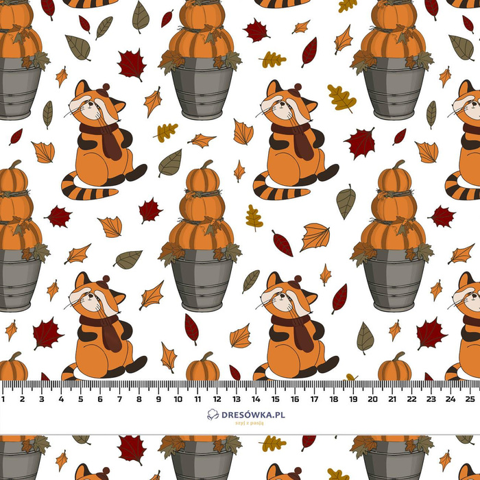 RED PANDAS AND PUMPKIN SNOWMEN / white (RED PANDA’S AUTUMN) - Waterproof woven fabric