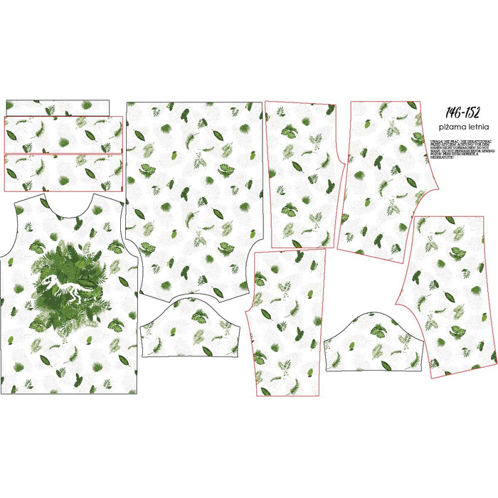 DĚTSKÉ PYŽAMO "ADA" - DINOSAURUS / listí - BAMBUS SINGLE JERSEY S ELASTANEM (134/140)