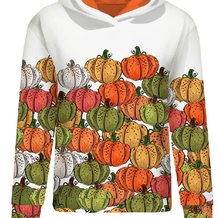 BLUZA DAMSKA (POLA) CLASSIC Z KAPTUREM - KOLOROWE DYNIE - dzianina pętelkowa XXXL