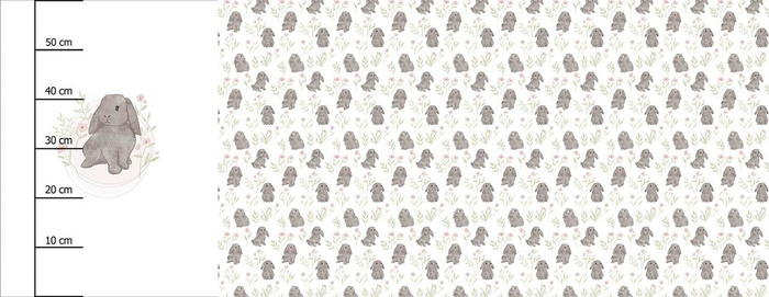 GREY BUNNY pat. 1 (PASTEL BUNNIES) - panoramic panel looped knit (60cm x 155cm)