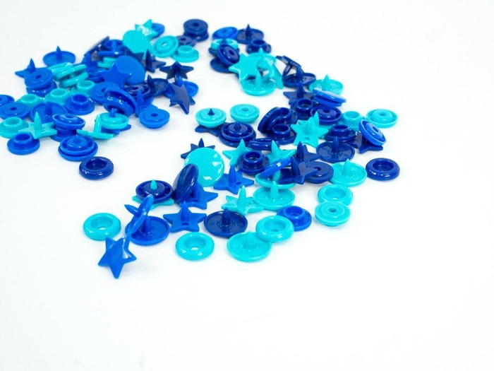 Color Snaps PRYM Love, plastic fasteners 12,4 mm - 30 sets - stars navy / turquoise / blue