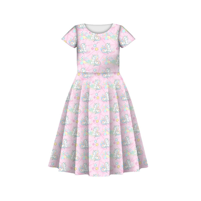 KID'S DRESS "MIA" - UNICORNS AND FLOWERS pat. 2 (WONDERLAND) - sewing set (122/128)