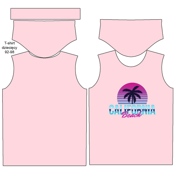 T-SHIRT DZIECIĘCY - CALIFORNIA BEACH / róż - single jersey (128/134)
