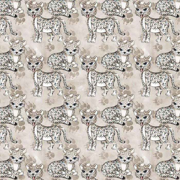 LEOPARD / paw prints (SNOW LEOPARDS) - looped knit fabric