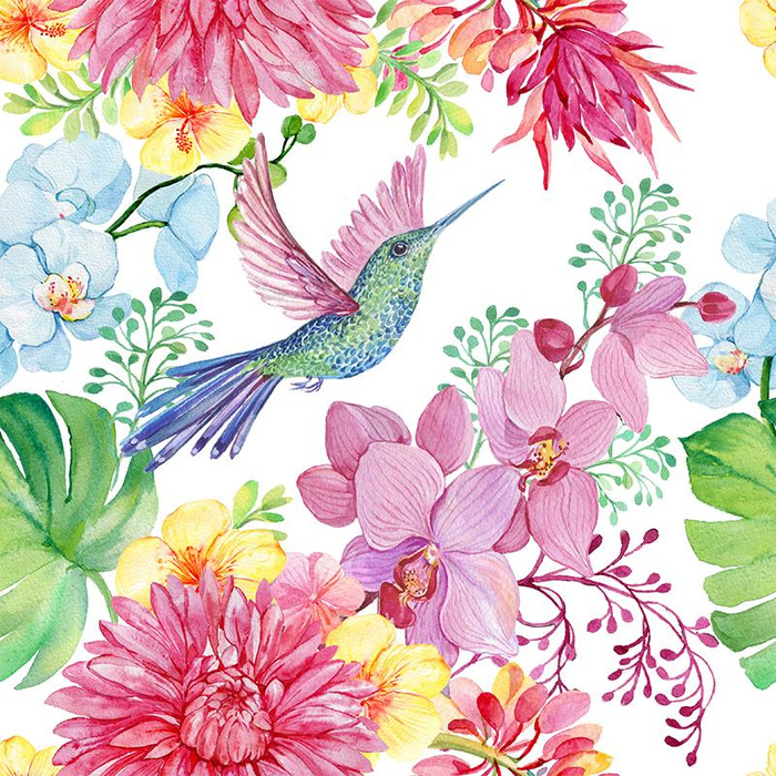 KOLIBRY I KWIATY - Mušelín bavlněný