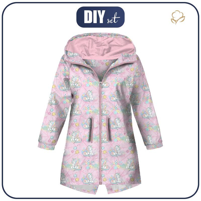 KIDS PARKA (ARIEL) - UNICORNS AND FLOWERS pat. 2 (WONDERLAND) - softshell (110/116)