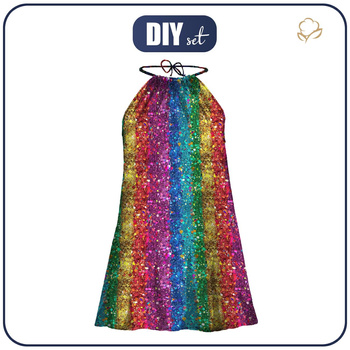DRESS "DALIA" MINI - HOLOGRAPHIC RAINBOW pat. 1 - sewing set L-XL
