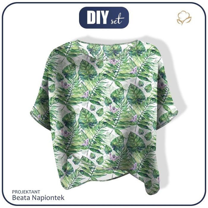 LEHKÁ HALENKA OVERSIZE "ELENA" - LISTY A HMYZ VZ. 4 (TROPICKÁ PŘÍRODA) / bílý - Sada šití