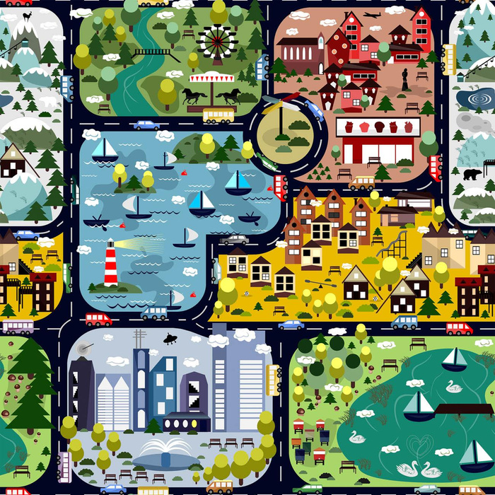 Streets / roundabouts - Cotton woven fabric