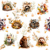 AUTUMN ANIMALS / white - Cotton woven fabric