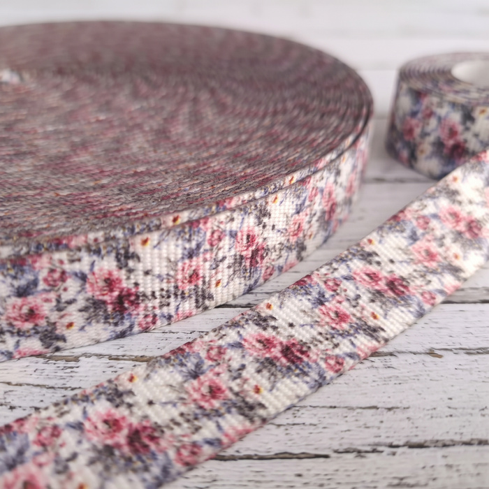 Webbing Tape with Print 25mm - WATERCOLOR BOUQUET