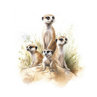 WATERCOLOR MEERKAT - panel (60cm x 50cm) Waterproof woven fabric