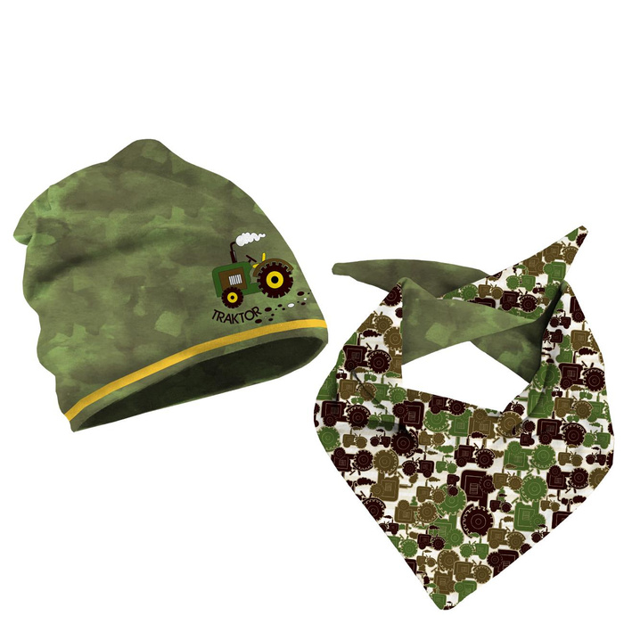 KID'S CAP AND SCARF (CLASSIC) - TRACTORS / green 48-50