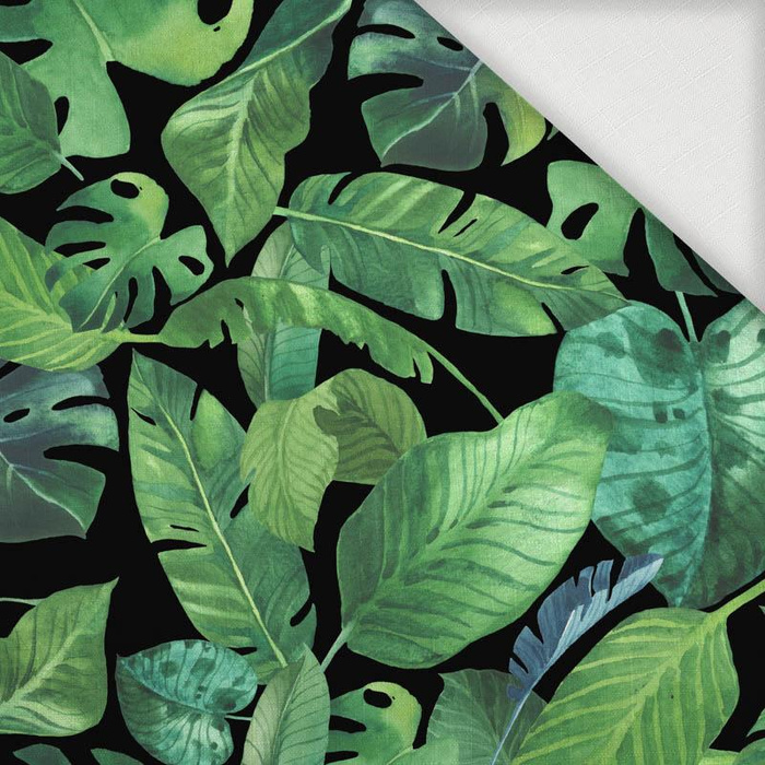 TROPICAL LEAVES pat. 2 / black - Woven Fabric for tablecloths