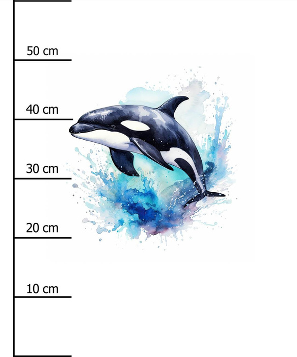 WATERCOLOR WHALE - PANEL (60cm x 50cm) tkanina bawełniana