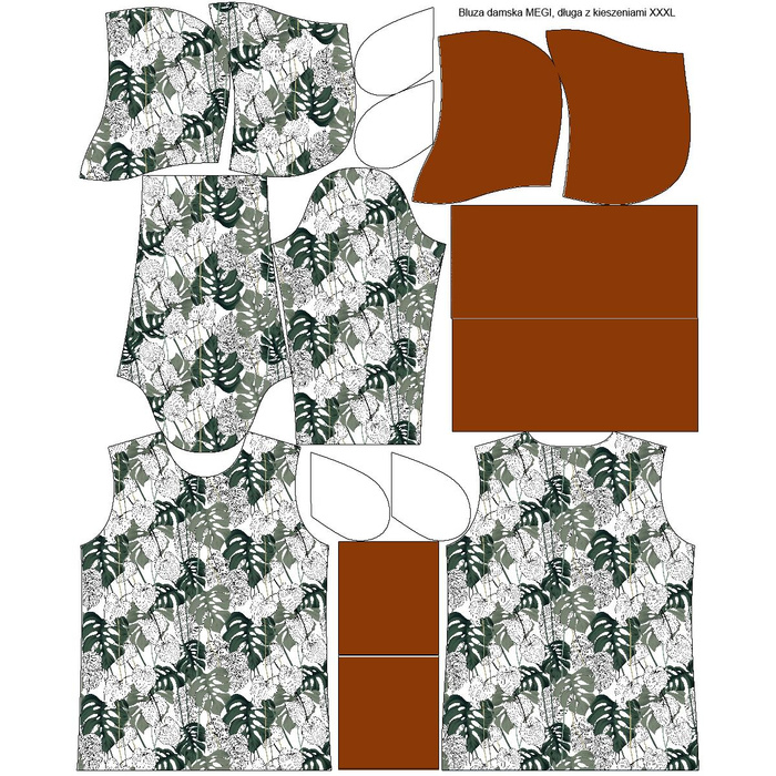 LONG WOMEN’S HOODIE - MONSTERA 3.0 - looped knit fabric - XXXL