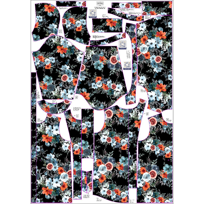 WOMEN'S PARKA (ANNA) - WATER-COLOR FLOWERS pat. 2 / black - sewing set XXL