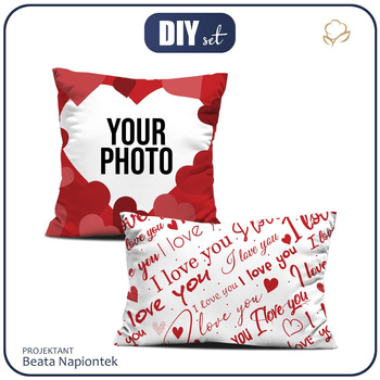 OZDOBNÉ POLŠTÁŘE -  I LOVE YOU  S VLASTNÍM POTISKEM - Sada šití