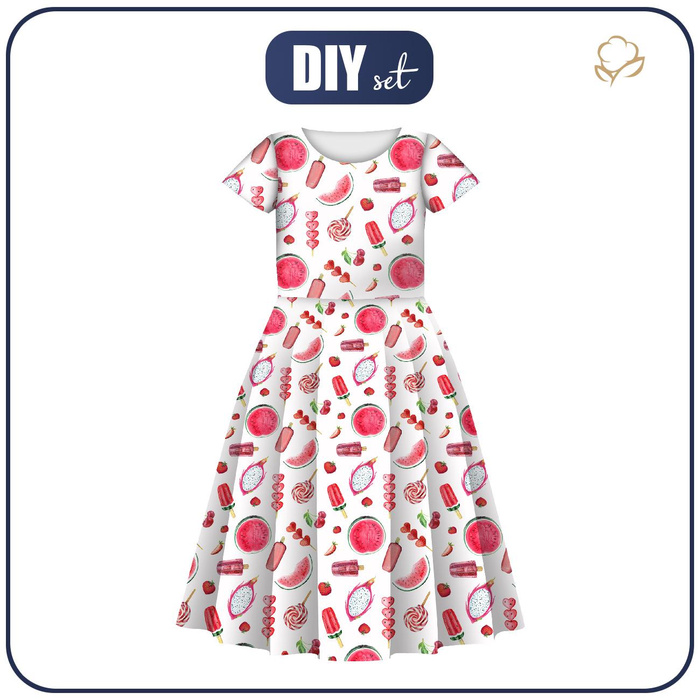 KID'S DRESS "MIA" - WATERMELON SUGAR - sewing set (86/92)