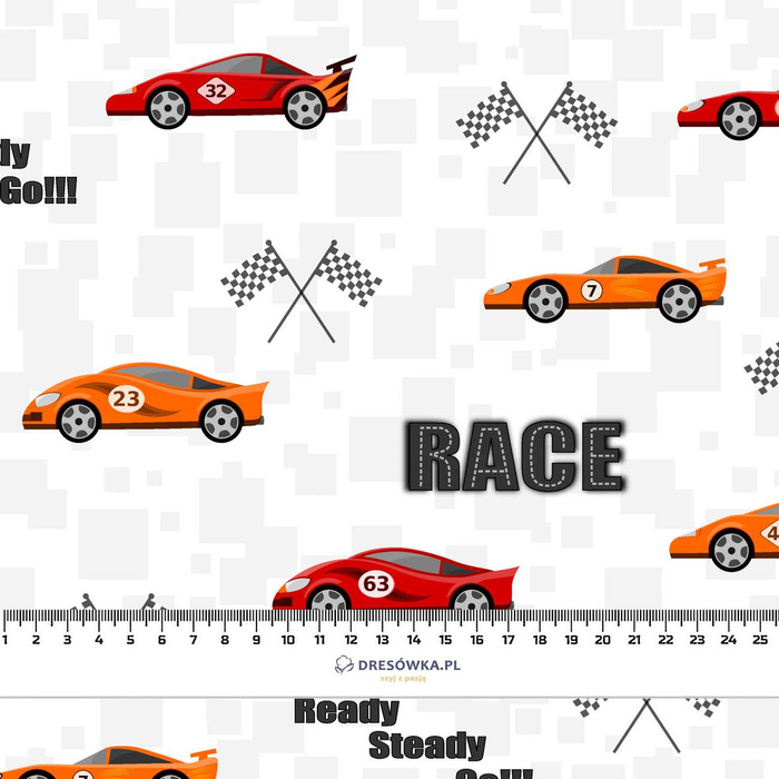 FAST WHEELS / red on white - Cotton woven fabric