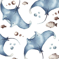 BLUE STINGRAYS (THE WORLD OF THE OCEAN)  - Cotton woven fabric