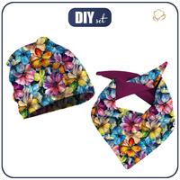 DZIECIĘCA CZAPKA I CHUSTA (CLASSIC) - AKWARELOWE KWIATY wz. 8 55-58