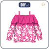 Bardot neckline blouse (VIKI) - FLOWERS (pattern no. 2 white) / fuchsie - sewing set - 146-152