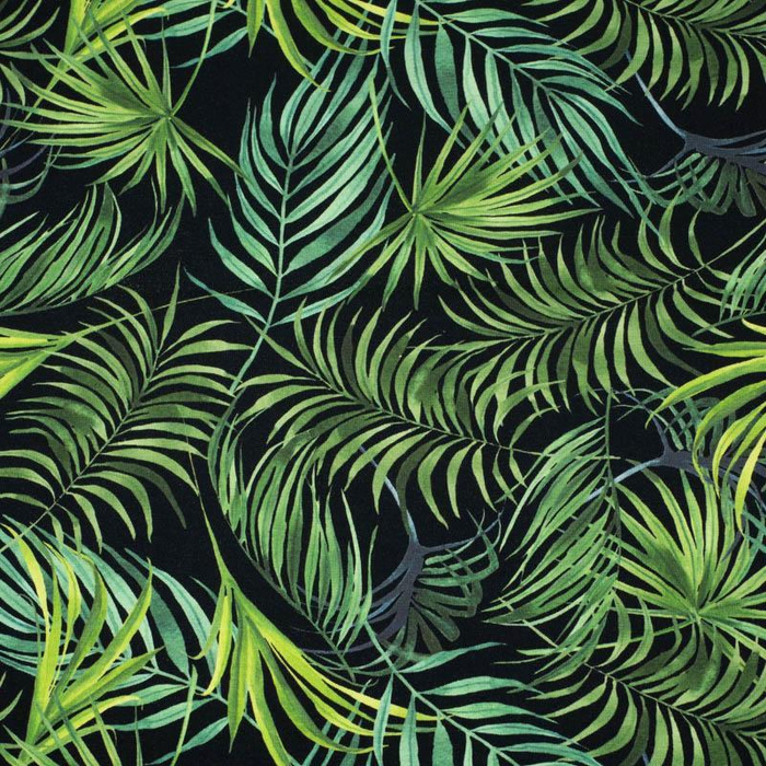 LIŚCIE PALMY wz. 4 / czarny- single jersey z elastanem ITY