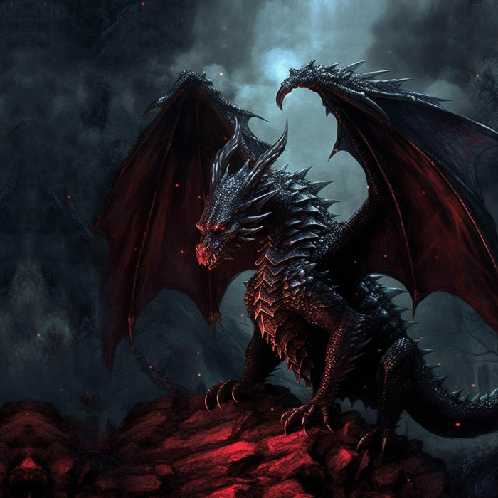 GOTHIC DRAGON - panel (60cm x 50cm) - dzianina pętelkowa z elastanem ITY