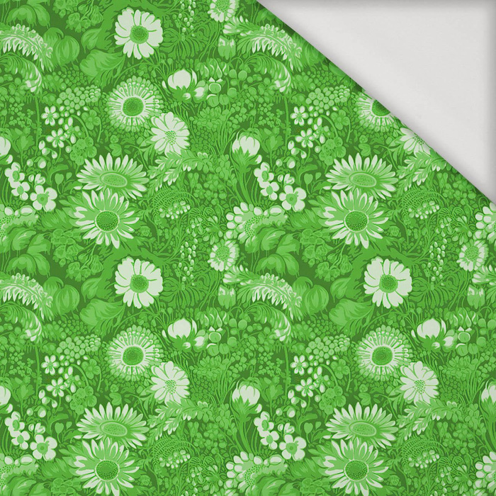 LIME GREEN / FLOWERS - Jersey wiskozowy