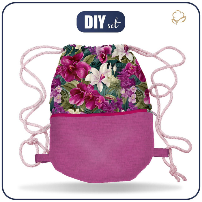 GYM BAG WITH POCKET - EXOTIC ORCHIDS PAT. 6 - sewing set