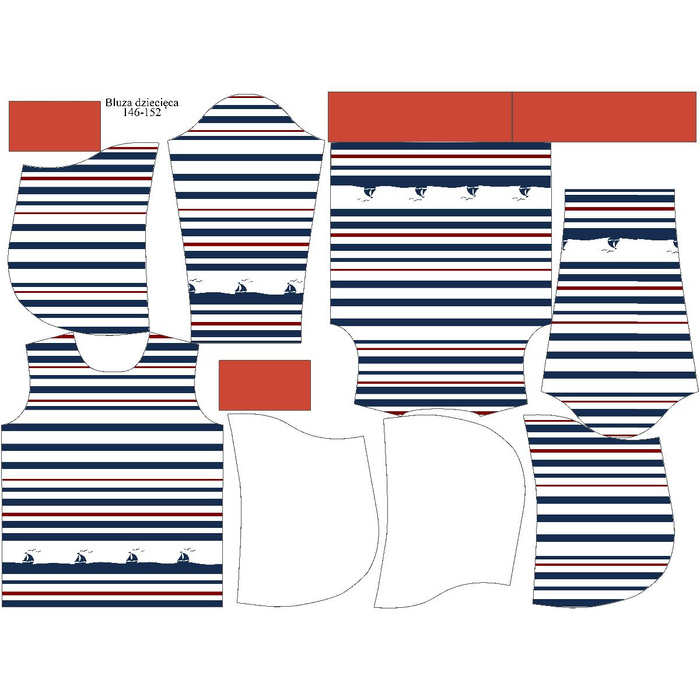 KIDS HOODIE - SHIPS / stripes (marine) - looped knit fabric (110/116)